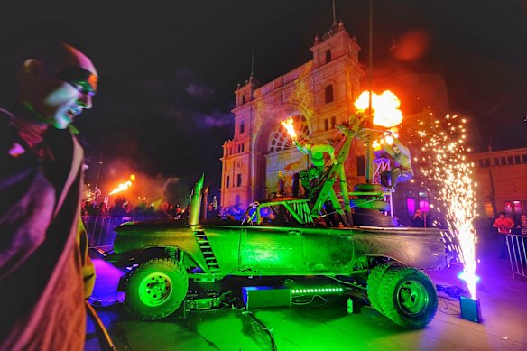 The Mad Max Fury Road performance at White Night in Melbourne on Thursday, August 22. 