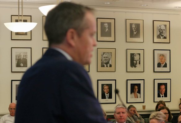 Opposition Leader Bill Shorten addresses Labor caucus at Parliament House in Canberra on Tuesday 15 September 2015.