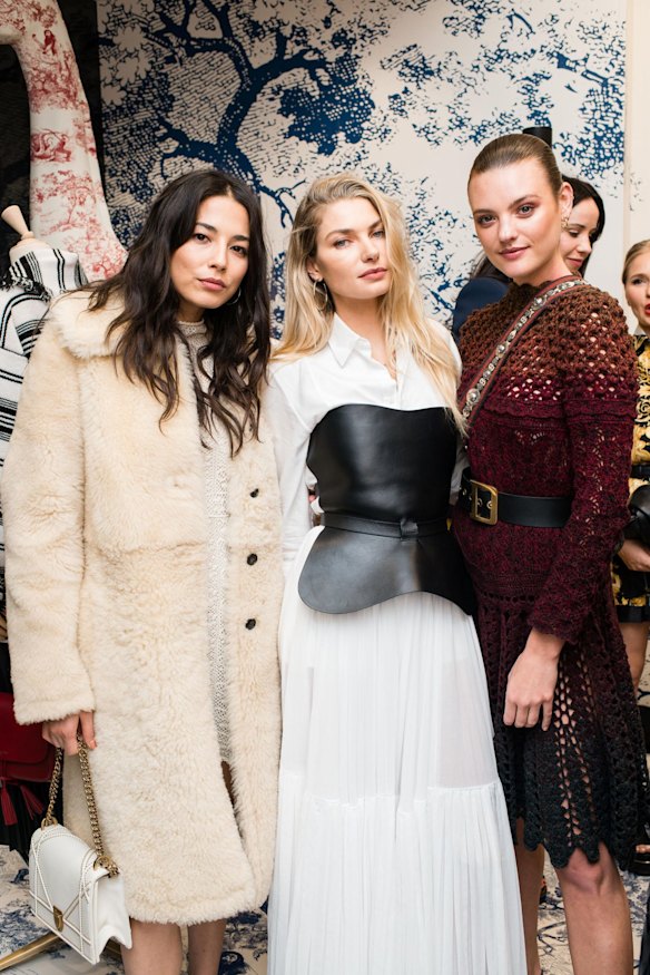 Jessica Gomes, Jessica Hart and Montana Cox at the Dior cocktail launch for its Couture Cruise 2019 Collection held at a custom pop-up boutique on Castlereagh Street on Wednesday, 24 October, 2018.