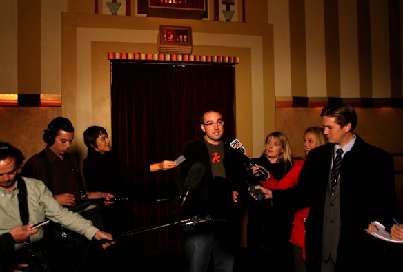 Julian Morrow of the Chaser today delivered a press conference at Enmore Theatre, to coincide with the decision of the Department of Public Prosecution to drop charges against the Chaser for their satirisation of the APEC Event in Sydney, posing as a Canadian delegation, 28th April 2008.
