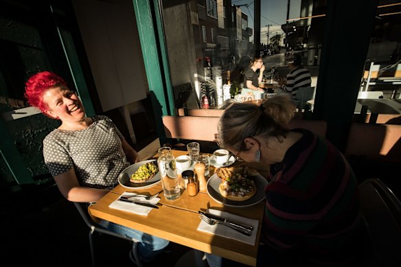 People enjoy outdoor dining at Lobbs Cafe in Brunswick.