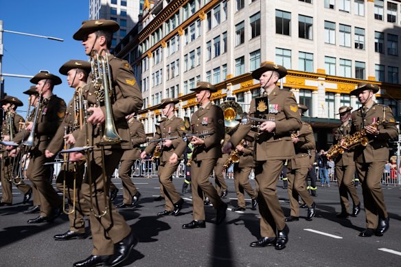 ANZAC Day march down Elizabeth St, Sydney.