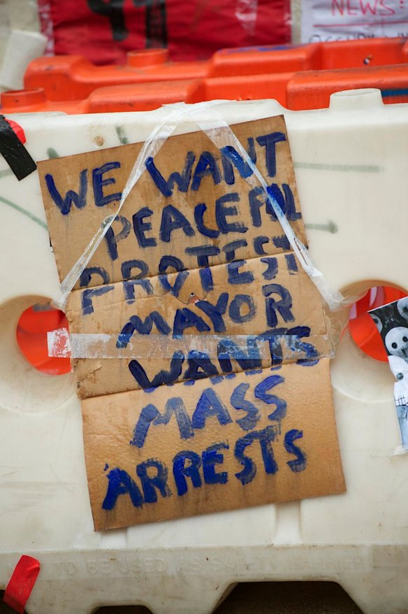 A sign of the times in the City Square.