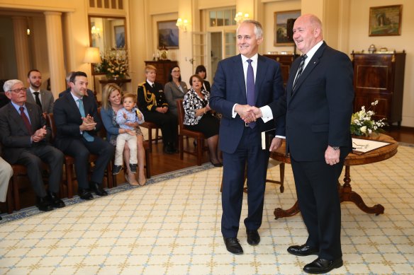 Malcolm Turnbull is sworn in as the 29th prime minister of Australia by Governor-General Sir Peter Cosgrove on September 15, 2015.