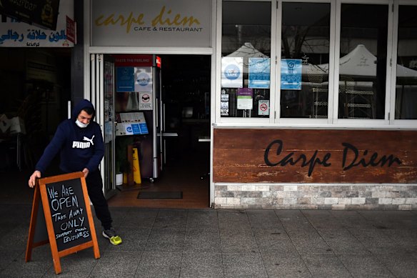 Cafe owner Sam Aldoumany at the Liverpool mall, as COVID restrictions tighten across Sydney.