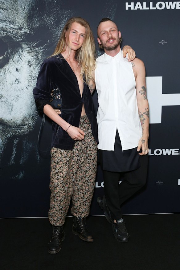 Christian Wilkins and Andrew Kelly at the Halloween premiere.