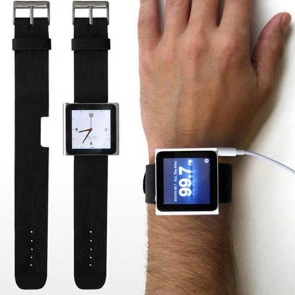 An iPod mounted as an iWatch.