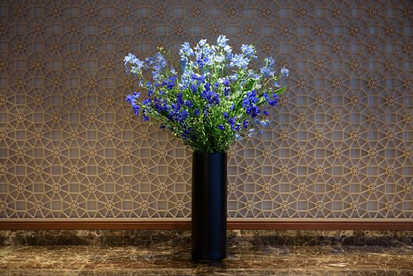 Arranged flowers sit on display on the View Gold Lounge, operated by East Japan Railway Company and View Card, at Tokyo Station in Tokyo, Japan. Passengers on the GranClass can check into this lounge at Tokyo Station before boarding.