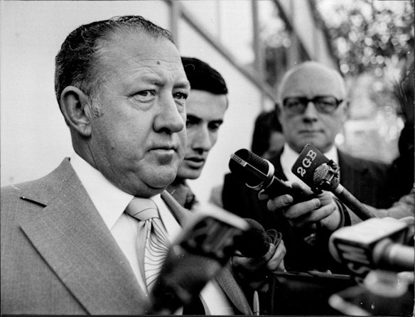Detective Inspector D. Knight speaks to the press after a fire swept through the Ghost Train at Luna Park killing 7 people. June 10, 1979.