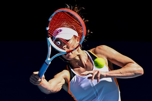 French veteran Alize Cornet in action on Rod Laver Arena. 