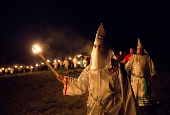 Members of the Ku Klux Klan on the march in Georgia in April.