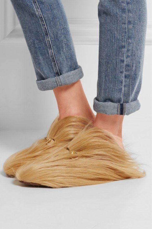 Want a puppy but can't commit to keeping something alive? Invest in these Gucci goat fur slippers that for $2065 that you can cuddle and wear without worrying the RSPCA.