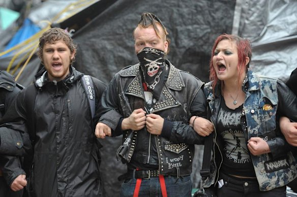 Chanting in protest.