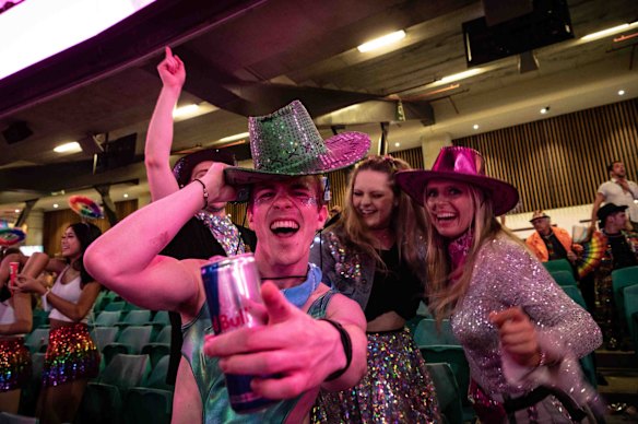 Participants march in the annual Gay and Lesbian Mardi Gras parade at the Sydney Cricket ground in Sydney.