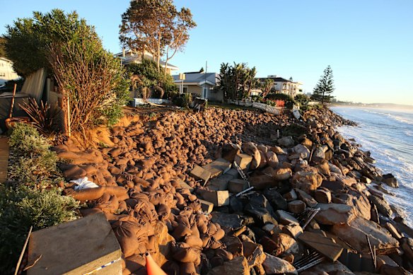 The Seneca at Collaroy Beach this morning after extensive sand bagging  overnight.
