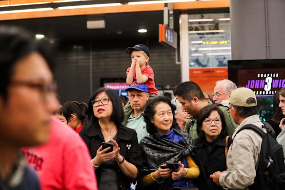  People queue to ride the first day of the Northwest Metro opening at Tallawong Station at Rouse Hill.