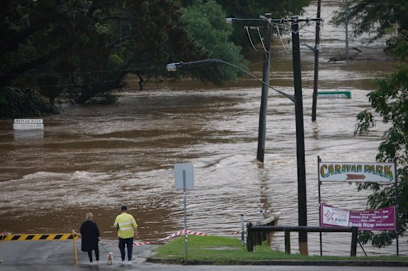 The Nepean River submerged the Wallacia bridge inundating the caravan park recreation reserve with water and cutting off several roads.