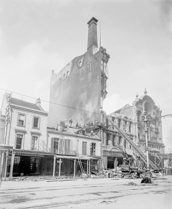 Anthony Hordern's Fire, George and Gipps (Barlow) streets, c1901. On 10 July 1901, a ferocious fire swept through Anthony Hordern's Palace Emporium at Haymarket, near Central Station. The department store, which covered an entire city block, was reduced to cinders within two hours, leading to the loss of five lives and the destruction of more than half a million pounds worth of merchandise. This fire led to better firefighting services for Sydney and regulations that mandated fire-proofing of new buildings.