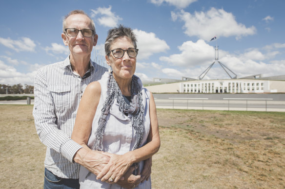 Tony and Liane Drummond of Chillingham NSW have walked 10,000km from northern NSW to Melbourne to raise awareness of mental health needs after Laine's son David died by suicide in 2016.
They are in Canberra to talk to federal politicians about the need for more emergency and acute care for people with mental health issues.

