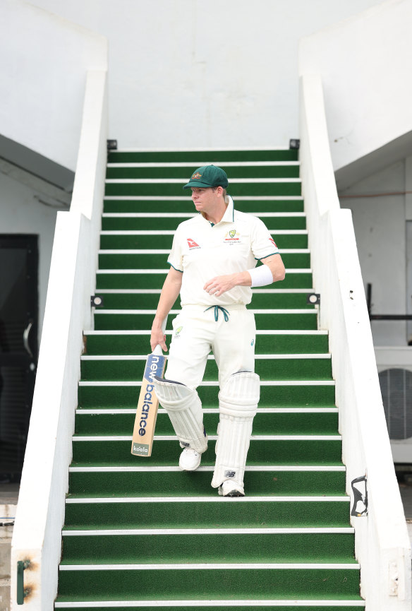 Steve Smith of Australia heads out to bat.