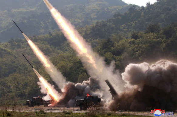 North Korea fired two suspected short-range missiles toward the sea on Thursday, South Korean officials said.
