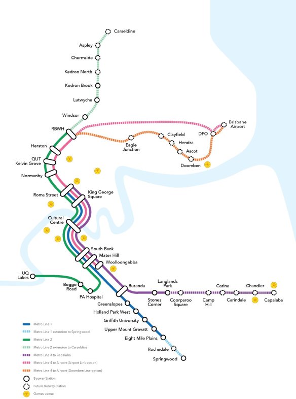 The proposed expansion of the Brisbane Metro.