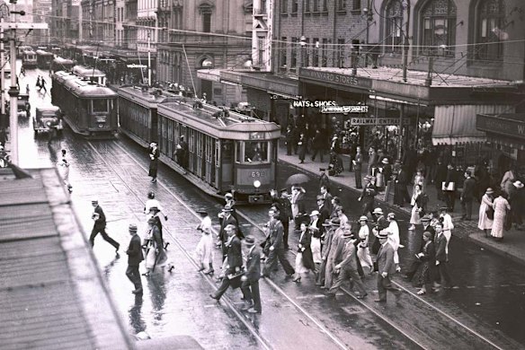 Trams in the Sydney CBD.