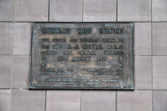 A plate commemorating the opening of Circular Quay station 66 years ago.