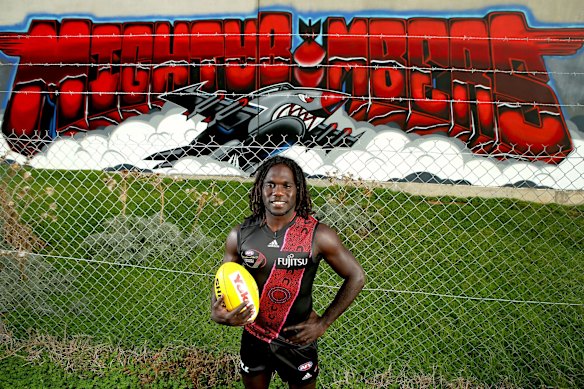 McDonald-Tipungwuti poses for a portrait at Essendon's training centre.