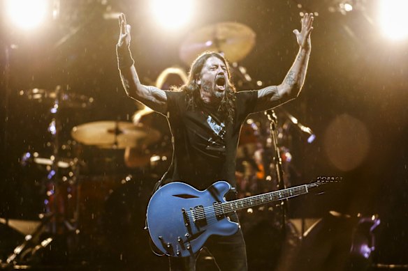 Dave Grohl of Foo Fighters performs onstage at GMHBA Stadium in Geelong during the US rock band's only Australian show.
