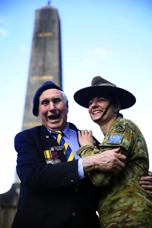 RAAF Veteran John Curdie with his granddaughter, Private Brittany Evans.