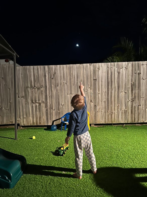 Sonny is fascinated by the moon, which for now, he can still see and delight in.