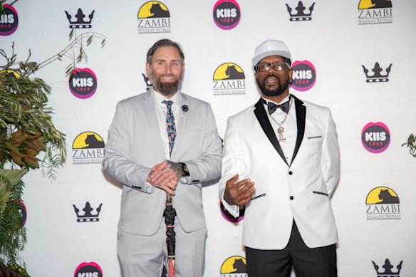  Chris Sandilands (Kyle's brother) and rapper Rodney O at the Zambi Wildlife Retreat charity ball.