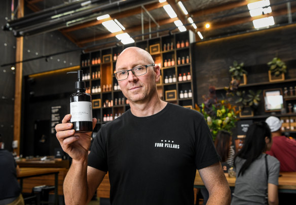 Cameron Mackenzie, head distiller at Four Pillars Gin. Four Pillars are using a by-product of the gin-making process to make hand sanitiser for its customers to use.