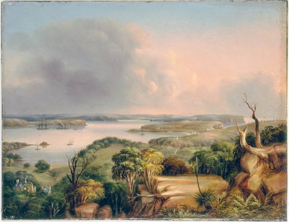 View of the Heads of Port Jackson N.S.W. looking north from a hill above Vaucluse bay, painted by George Edwards Peacock, 1846.