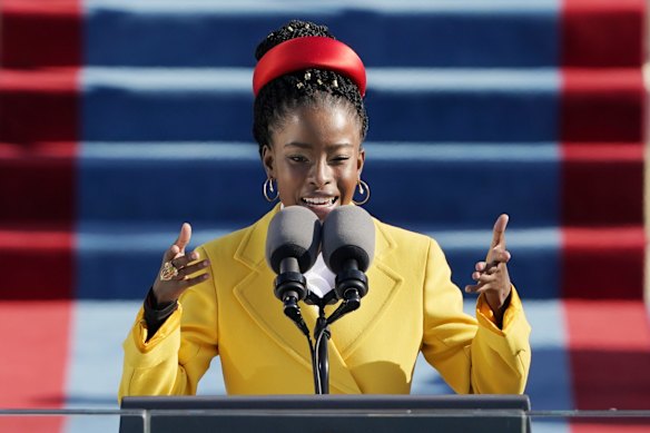 American poet Amanda Gorman reads a poem during the 59th Presidential Inauguration at the U.S. Capitol in Washington, Wednesday, Jan. 20, 2021. 