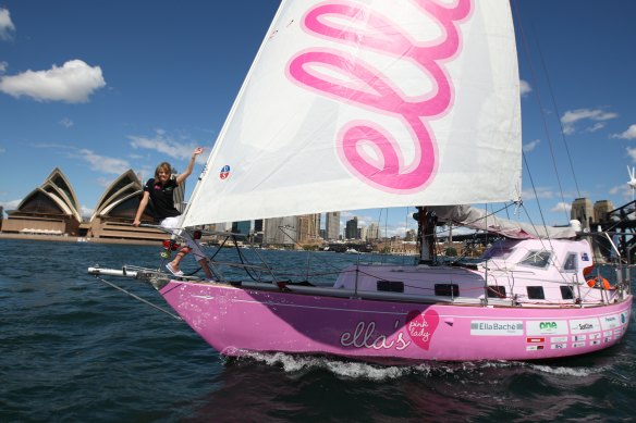 Around-the-world sailor Jessica Watson in Sydney Harbour on the first leg of her trip.