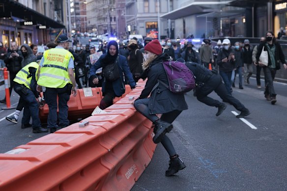 Protestors stopped traffic as they moved around the city.