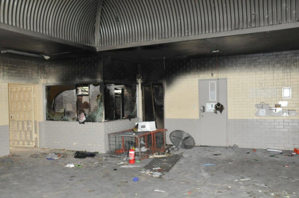 Fire damage at the facility.