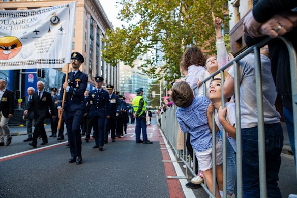 ANZAC Day march down Elizabeth St, Sydney.
