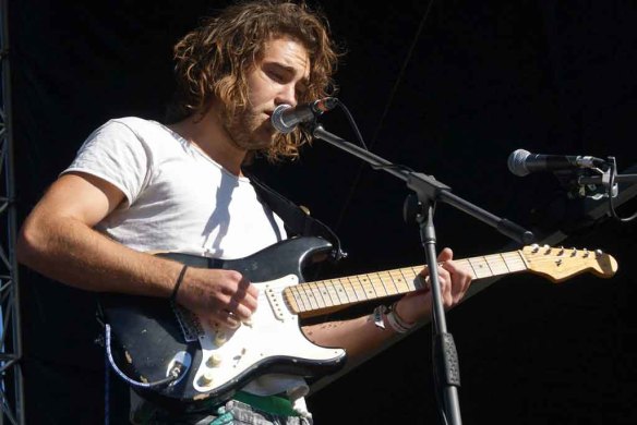 Matt Corby crooning on stage at Groovin the Moo's sell out Bunbury show.