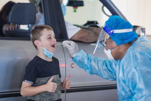 Chase receiving a COVID-19 test at Dubbo Showground.