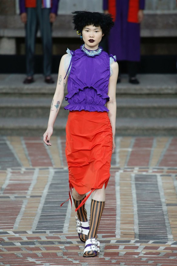Kenzo teamed purple with red at its show in Paris last week.