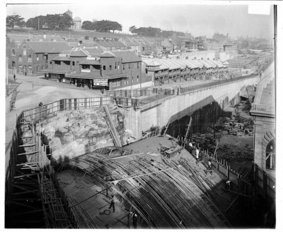 Aerial view of historical area near Darling Harbour now known as Barangaroo, Sydney.