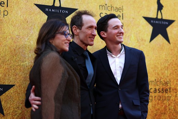 Laura Matalon, Jeffrey Seller and Jason Arnold attend the Melbourne premiere Hamilton at Her Majesty's Theatre on March 24, 2022 in Melbourne, Australia.