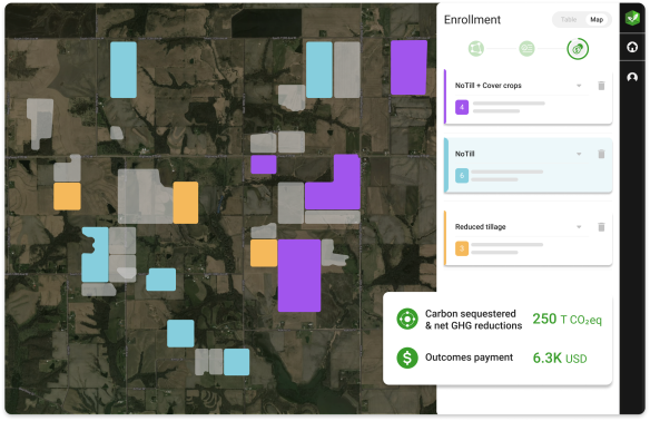 An example of a grower’s dashboard of fields analysed by Regrow Ag.