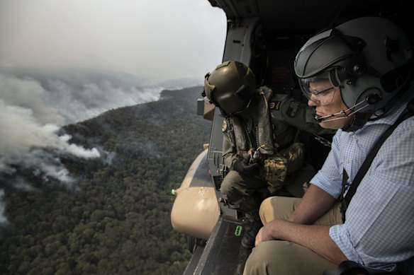Prime Minister Scott Morrison tours the bushfire affected regions of the Blue Mountains.