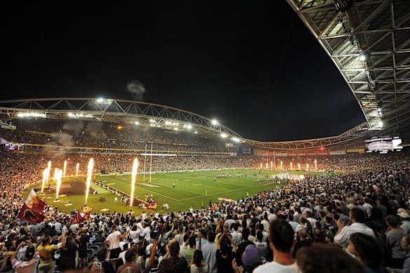 A general view during play during the 2015 NRL Grand Final match between the Brisbane Broncos and the North Queensland Cowboys at ANZ Stadium.