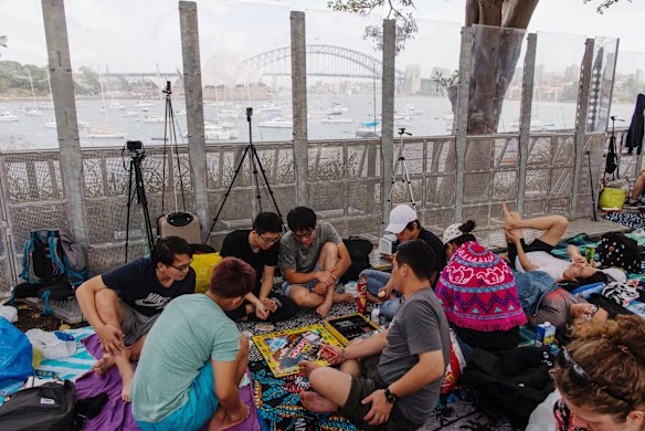 People stake their claim early in the day at Mrs Macquaries Chair.