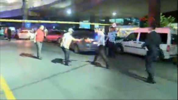A police cordon is set up outside Istanbul's Ataturk airport.